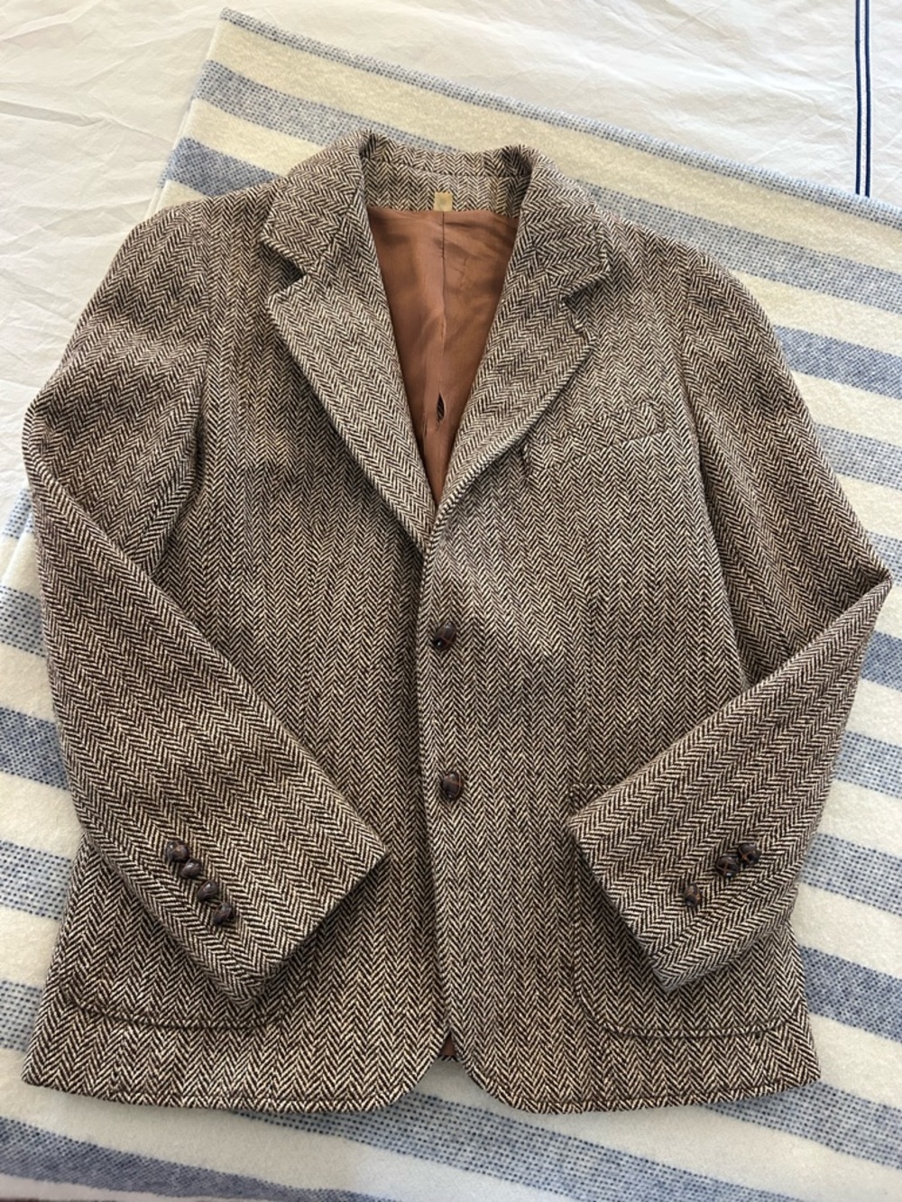 Vintage 1950’s Herringbone Wool Blazer in Brown and Cream